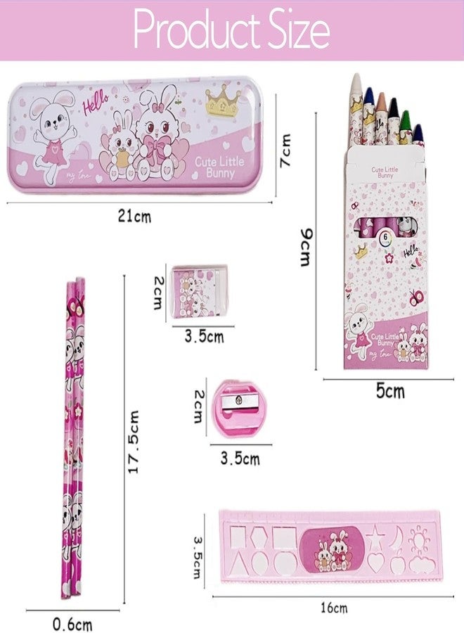 Parssufy® Stationery Set - 12 Pieces School Supplies Kit for Kids - Includes Pencil Case, Pencils, Ruler, Sharpener, Eraser, and Cryon Colors Return Gifting Kids, (Cute Little Bunny) - Image 3